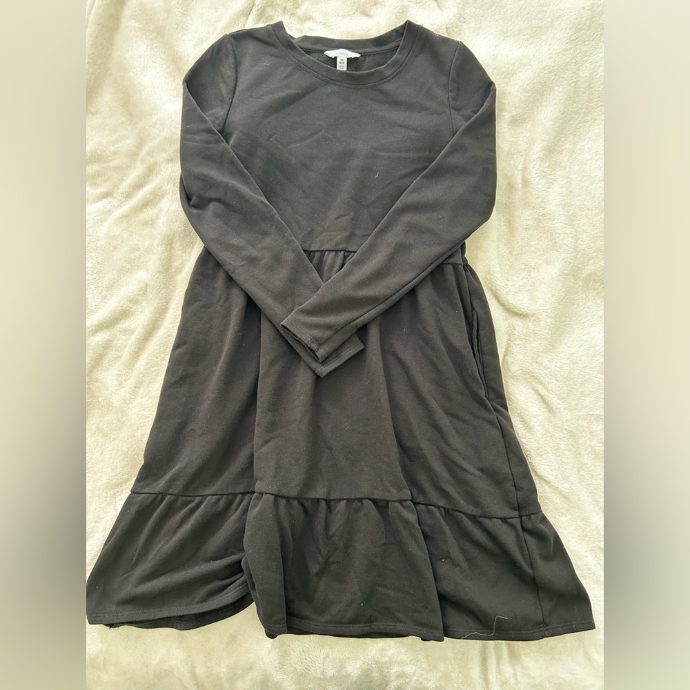Time and Tru Black Ruffled Tiered Long Sleeve Dress